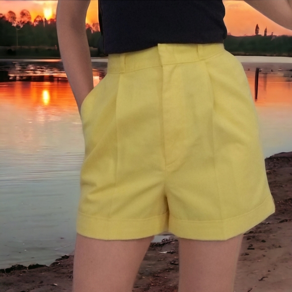 Vtg 80s Vibrant Yellow Shorts - Picture 3 of 8